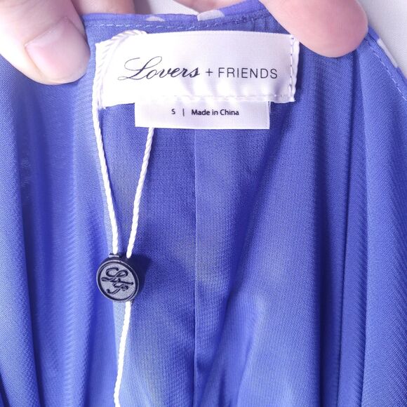 Lovers + Friends Maxi Dress Small Polka Dot Blue, White Ruffle NWOT - Picture 5 of 7